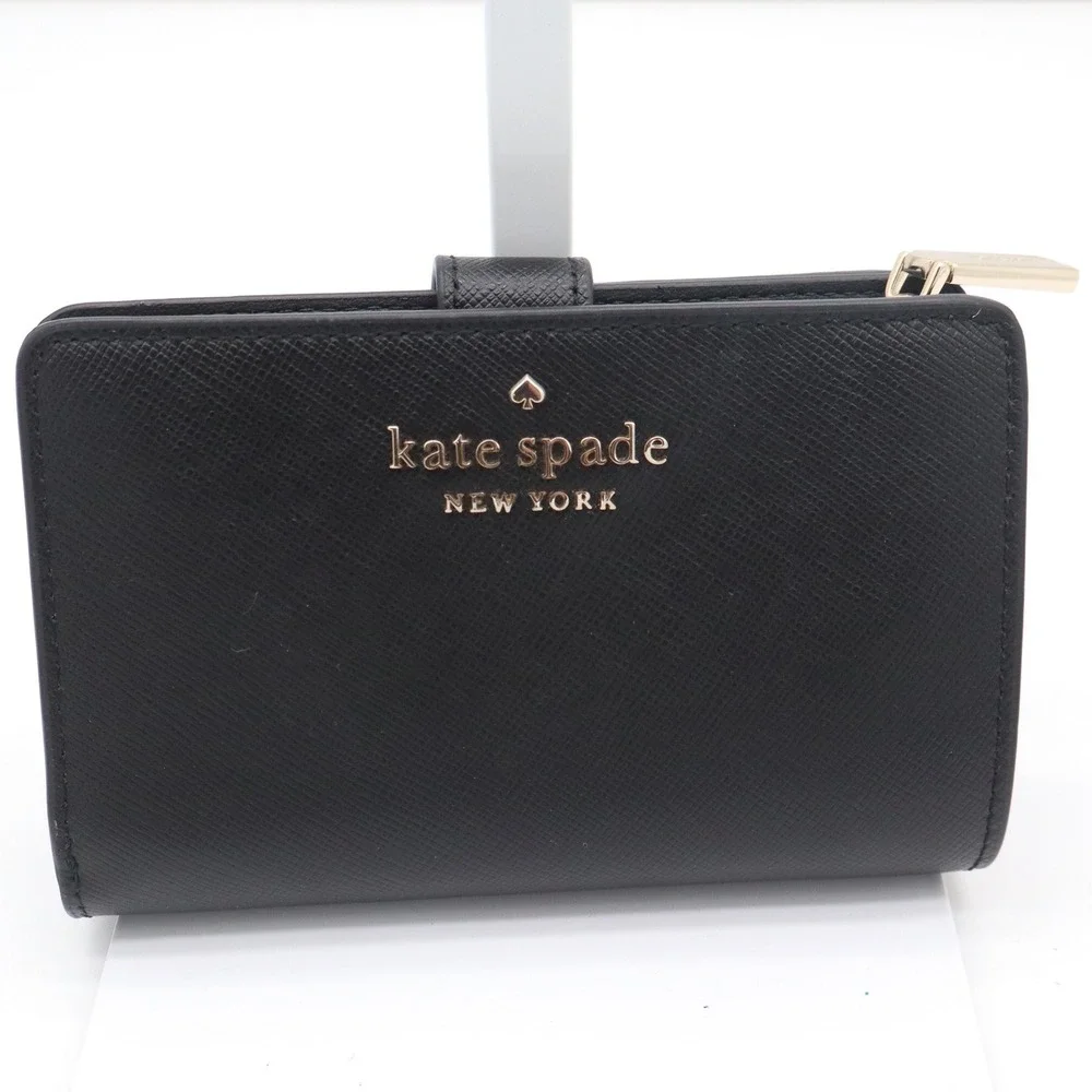Kate Spade Staci Black Saffiano Leather Medium Bifold Wallet New